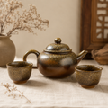 Handcrafted Ceramic Tea Set with Bamboo Handle