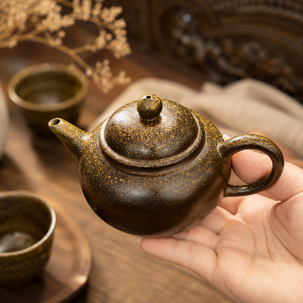 Handcrafted Ceramic Tea Set with Bamboo Handle