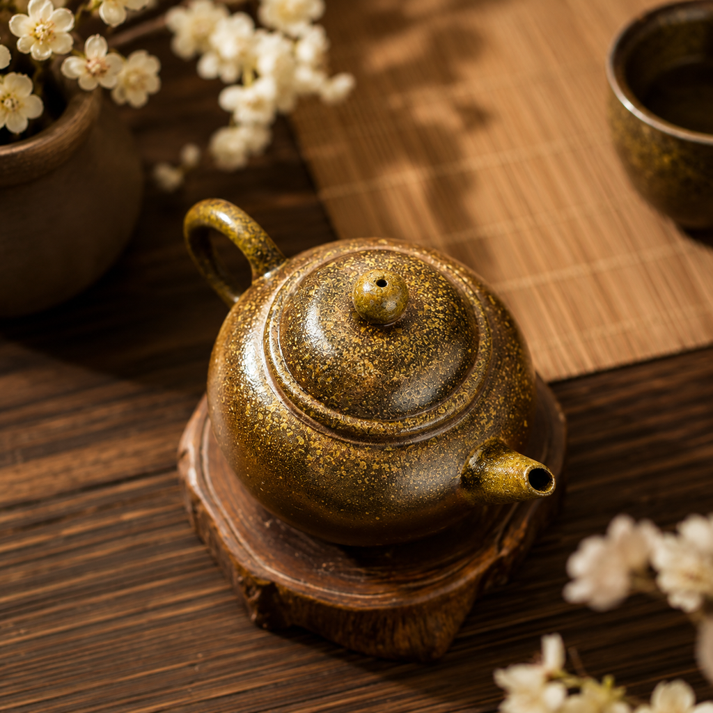 Handcrafted Ceramic Tea Set with Bamboo Handle