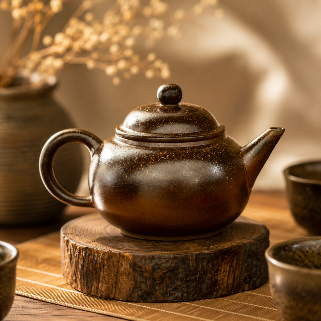 Handcrafted Ceramic Tea Set with Bamboo Handle