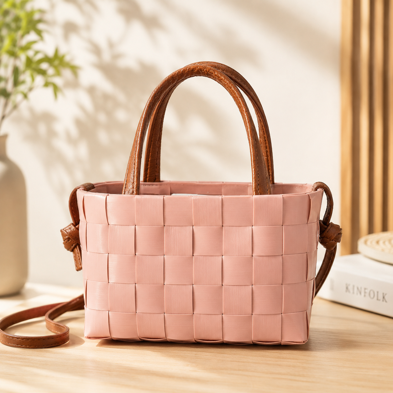 Blush Woven Mini Tote Bag